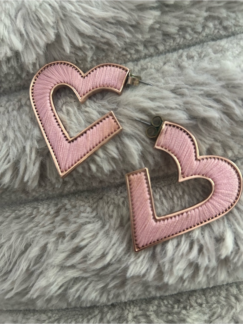 Mignonne Gavigan Blush Pink Thread Wrapped Headt Statement Earrings